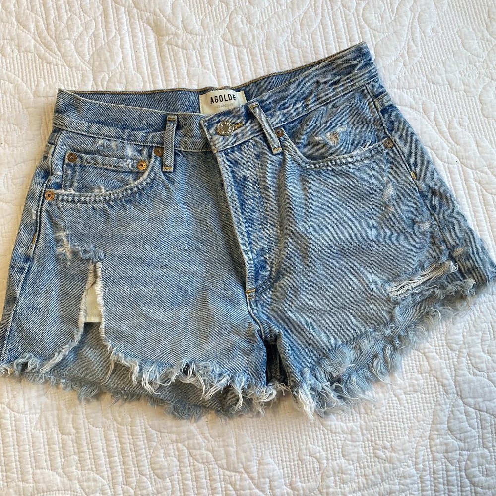 Agolde Light Wash Distressed High-Rise Jean Shorts